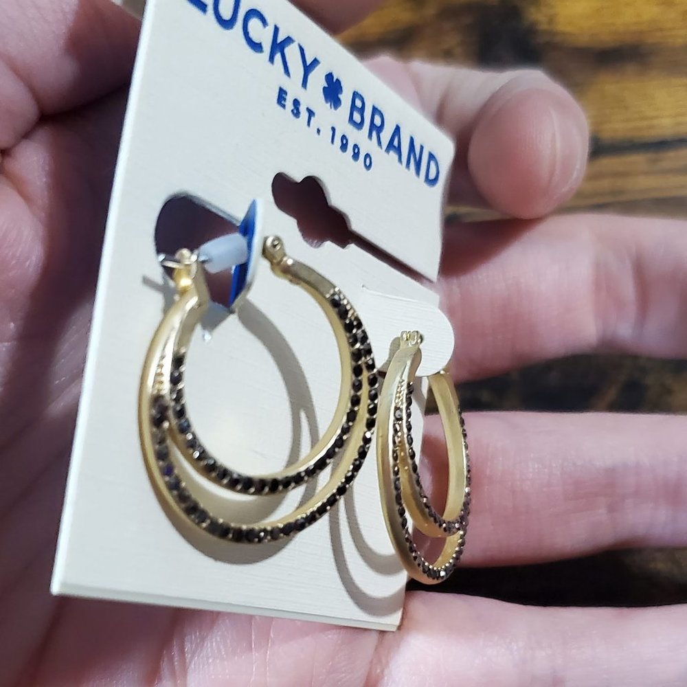 NEW! Lucky Brand Pave Double Layer Hoop Earring - Picture 3 of 6